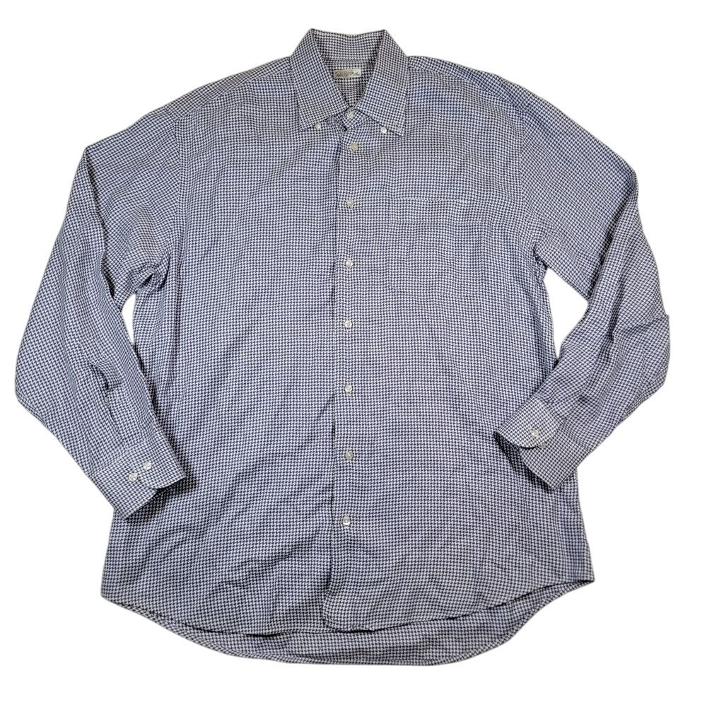 Peter Millar Men's Button Down Shirt Sz L Large Blue White Zig Zag Long Sleeve